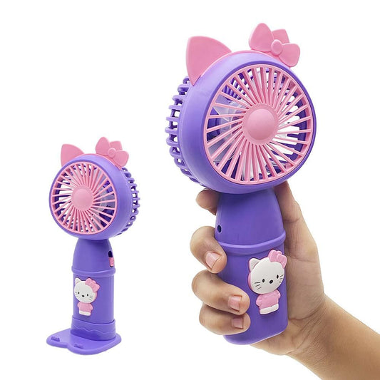 Portable Handheld Fan with light and 2 speed mode, Battery Operated Fan with base stand usb charger